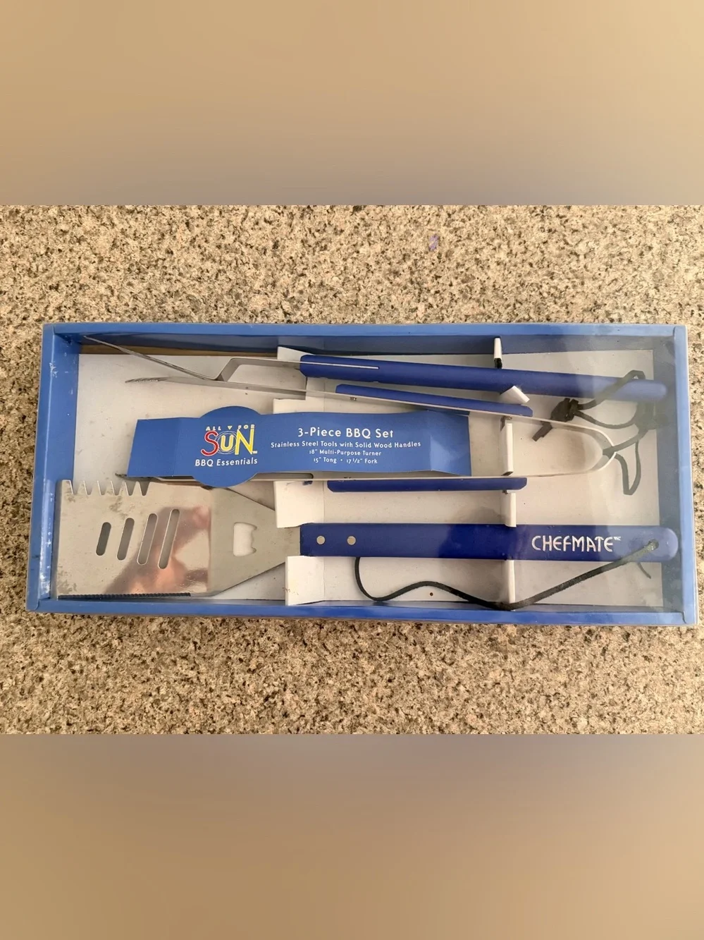 3-Piece BBQ Set with Blue Handles